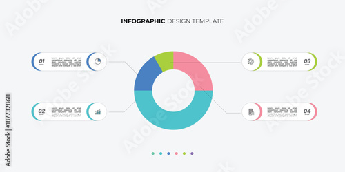 Modern circle chart infographic template with 4 options for presentations. Infographic 4 diagram chart template for business 4, options, presentation with diagram elements, infographics