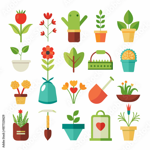Flat design gardening icons set for springtime projects