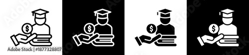Student Aid Icon Set In Black And White Filled Style Collection 