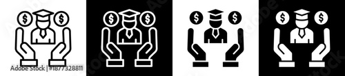 Scholarship Icon Set In Black And White Filled Style Collection 