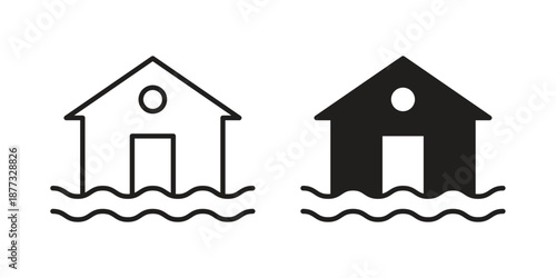 House flood icons on white background - editable stroke vector illustration for web and mobile