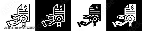 Academic Grant Icon Set In Black And White Filled Style Collection 