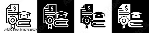 Education Grant Icon Set In Black And White Filled Style Collection 