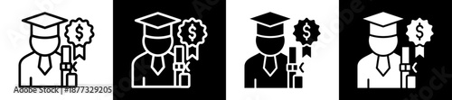 Student Scholarship Icon Set In Black And White Filled Style Collection 
