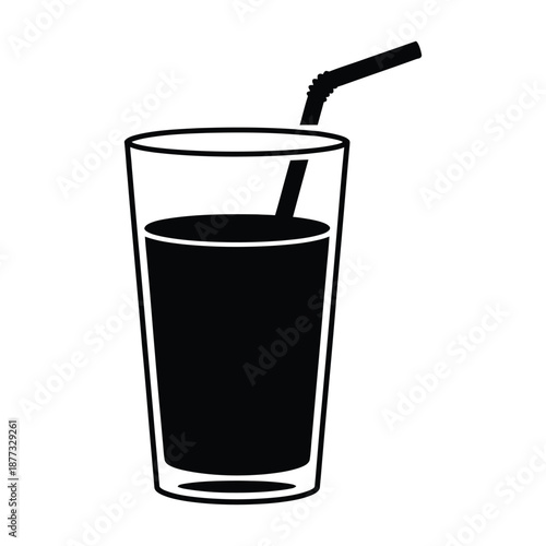 Glass of juice with straw Vector, Silhouette, Illustration