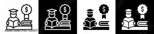 Study Award Icon Set In Black And White Filled Style Collection 