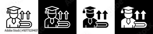 Higher Education Icon Set In Black And White Filled Style Collection 