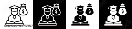 Student Finance Icon Set In Black And White Filled Style Collection 