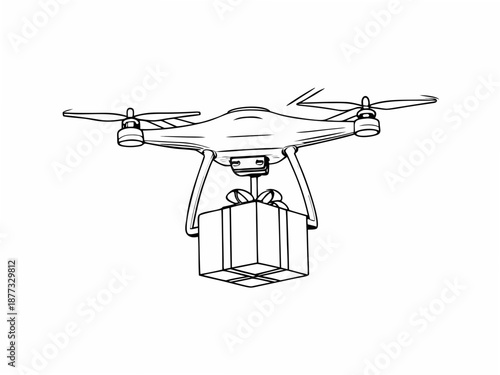 Drone delivering gift box with bow in mid air