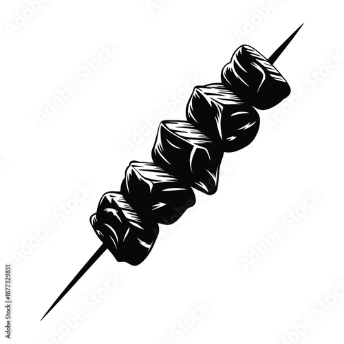 Skewer with meat chunks Vector, Silhouette, Illustration
