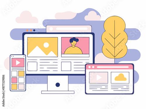 Modern devices displaying vibrant digital content on colorful screens