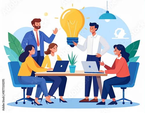 Team collaborating around table with lightbulb idea illustration via RJ Firefly Auto