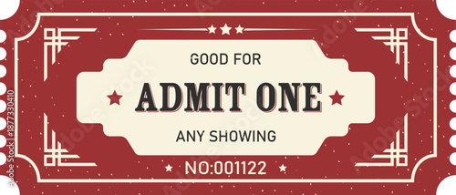 Vintage Admit One Ticket Template with Retro Typography, Classic Decorative Frame for Cinema, Theater, Concert and Event Use
