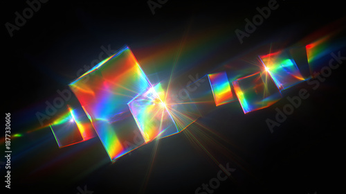Geometric forms of spectral light refract and create an abstract display. This image is a spectacle of refraction
