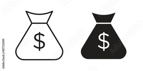 Money bag icons on white background - editable stroke vector illustration for web and mobile