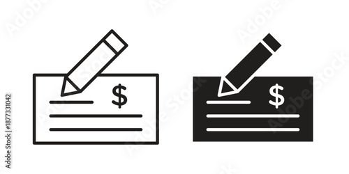 Money check icons on white background - editable stroke vector illustration for web and mobile