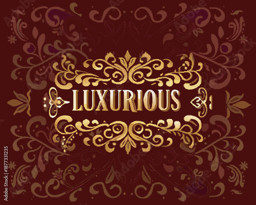 Luxurious gold ornate design on dark red background