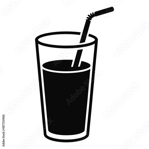 Glass of lemonade with straw Vector, Silhouette, Illustration