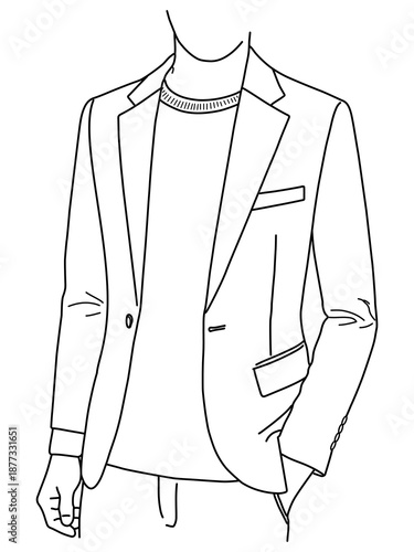 Hand drawn line of modern businesspeople standing in smart casual and casual suit, Hand drawn sketch casual suit style outline vector illustration, white background