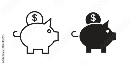 Piggy bank icons on white background - editable stroke vector illustration for web and mobile
