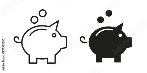 Piggy bank icons on white background - editable stroke vector illustration for web and mobile