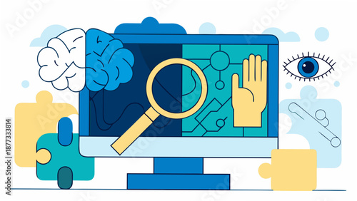 Vibrant illustration of technology and innovation concepts on computer screen