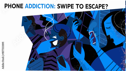 People addicted to smartphones in a crowded urban environment