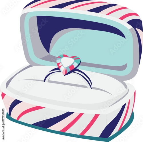 Open ring box with a heart-shaped diamond engagement ring inside, proposal concept, celebration, luxury, modern