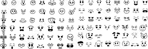 Emoji Facial Expression Outline Icon Set – Editable Line Smiley Faces, Emotions & Reactions Collection.