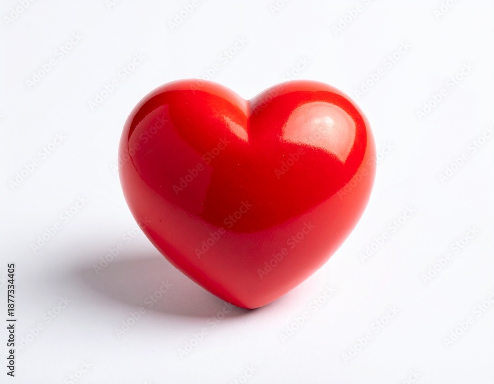 Obraz premium A bright red heart-shaped object on a white background from a straight-on viewpoint