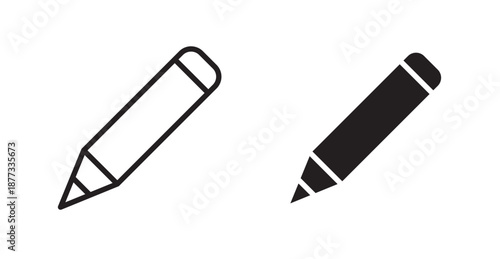 Pencil icons, black line art and clipart vector logo