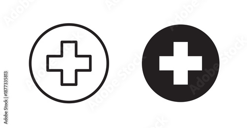 Plus icons, black line art and clipart vector logo