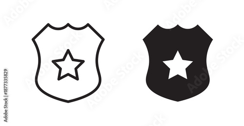Police badge icons, black line art and clipart vector logo
