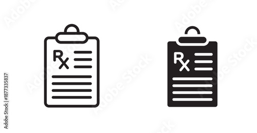 Prescription icons, black line art and clipart vector logo