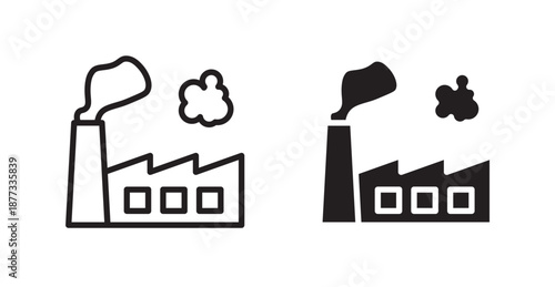 Pollution icons, black line art and clipart vector logo