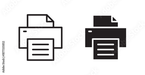 Printer icons, black line art and clipart vector logo