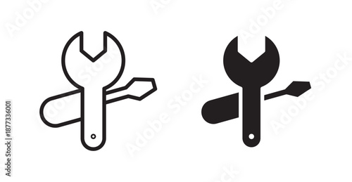Repair tools icons, black line art and clipart vector logo