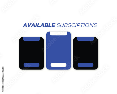 Available subscriptions displayed on three different smartphone screen mockups for mobile service presentation
