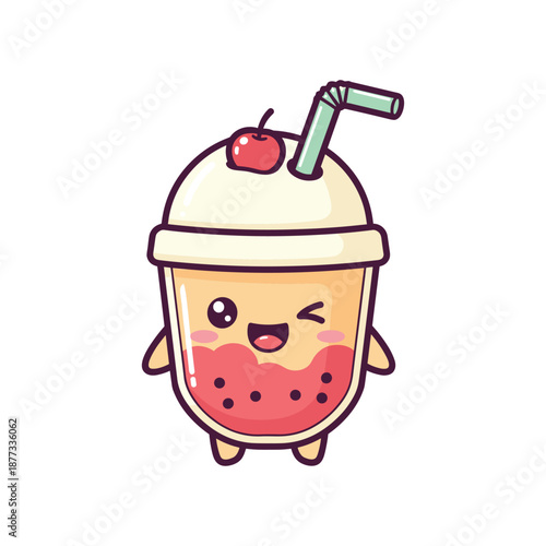 Adorable Cartoon Bubble Tea Character Illustration