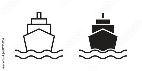 Ship icons on white background - editable stroke vector illustration for web and mobile