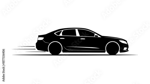 Black sedan car in motion fast.