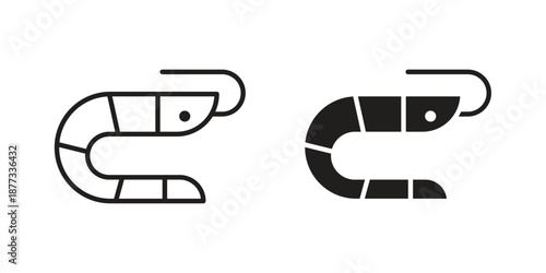Shrimp icons on white background - editable stroke vector illustration for web and mobile