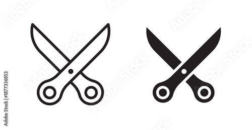 Scissors icons, black line art and clipart vector logo