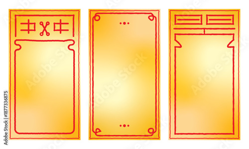Korean Traditional Talisman Frame Vector for Luck Success and Wealth, Blank Amulet Border Design