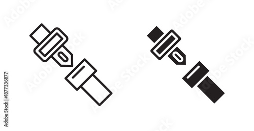 Seatbelt icons, black line art and clipart vector logo