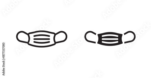 Surgical mask icons, black line art and clipart vector logo
