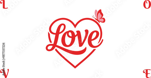  Valentine's Day 2026 Love logo design with big typography and letters L O V E at corners with butterflies