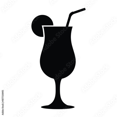 Tall mocktail glass with straw Vector, Silhouette, Illustration