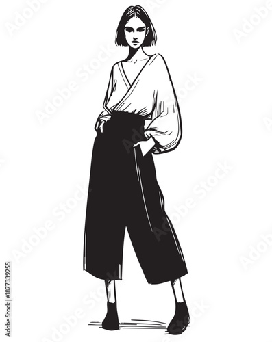 Fashion models in pants. Sketch. Abstract