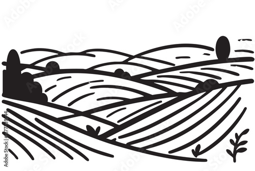 Sketch illustration of landscape, vector design with element for agriculture fields